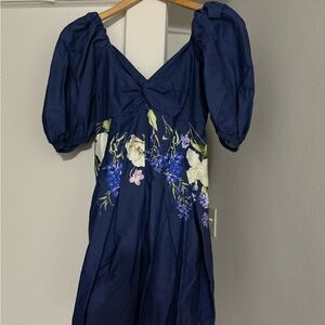 Express Navy Blue Dress with Floral Accents